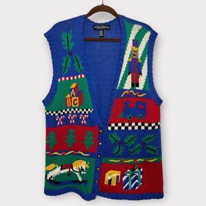 Vintage Work in Progress Christmas Embellished Knit Sweater Vest Ugly XL